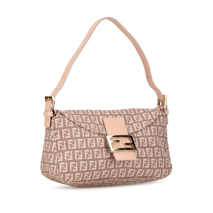 Fendi Zucchino Canvas Double Flap Shoulder Bag (SHG-8kx2Pu) Rovelle Bags