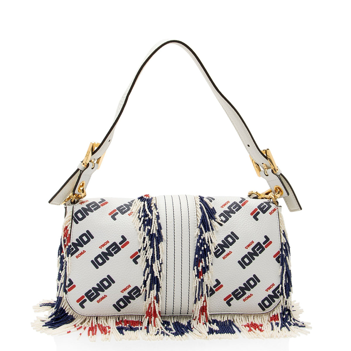 Fendi x Fila Calfskin Mania Beaded Fringe Baguette Shoulder Bag Rovelle Bags