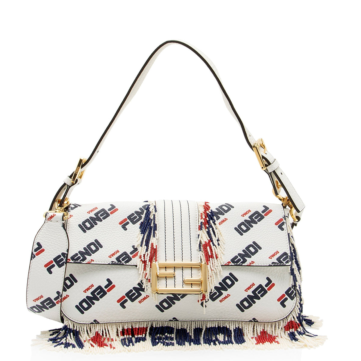 Fendi x Fila Calfskin Mania Beaded Fringe Baguette Shoulder Bag Rovelle Bags