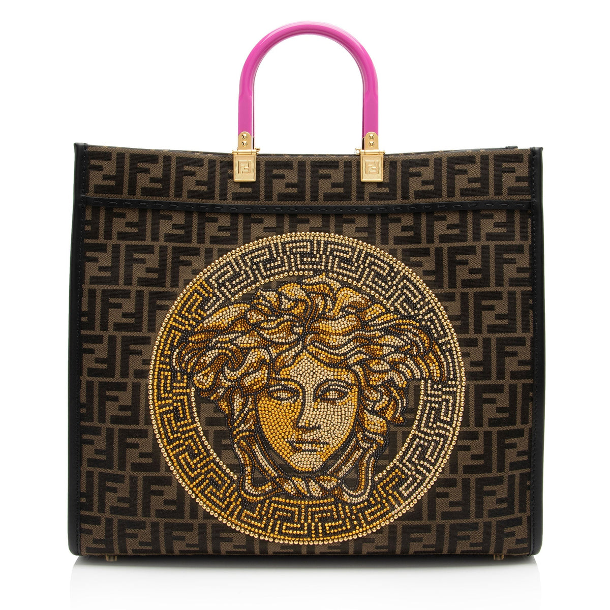 Fendi x Versace Zucca Medusa Crystal Sunshine Large Shopper Tote (SHF-Au7XmN) Rovelle Bags