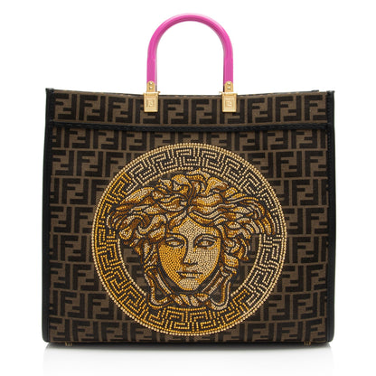 Fendi x Versace Zucca Medusa Crystal Sunshine Large Shopper Tote (SHF-Au7XmN) Rovelle Bags