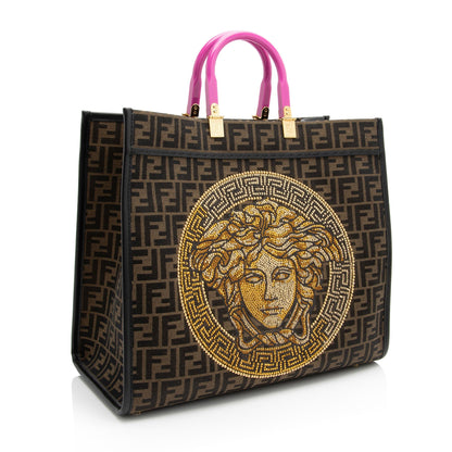 Fendi x Versace Zucca Medusa Crystal Sunshine Large Shopper Tote (SHF-Au7XmN) Rovelle Bags