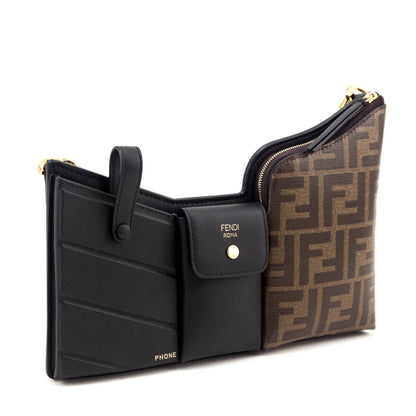 Fendi Black Vitello Grace Glazed Fabric FF 1974 3 Pocket Mini Crossbody Bag Rovelle Bags