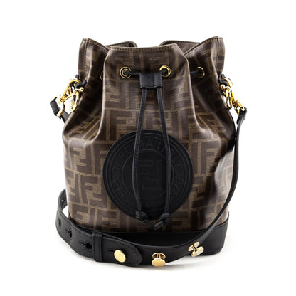 Fendi Black & Glazed Fabric FF 1974 Stamp Patch Small Mon Tresor Bucket Bag Rovelle Bags