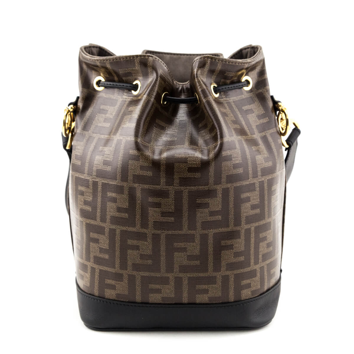 Fendi Black & Glazed Fabric FF 1974 Stamp Patch Small Mon Tresor Bucket Bag Rovelle Bags