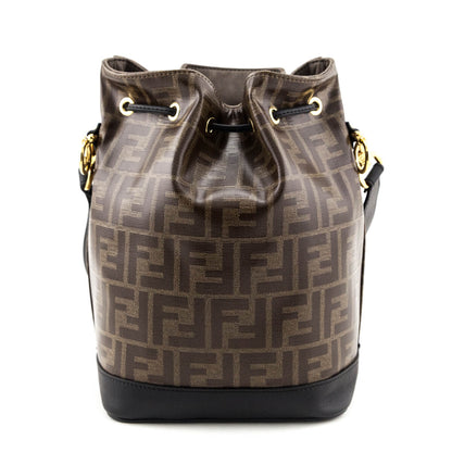 Fendi Black & Glazed Fabric FF 1974 Stamp Patch Small Mon Tresor Bucket Bag Rovelle Bags