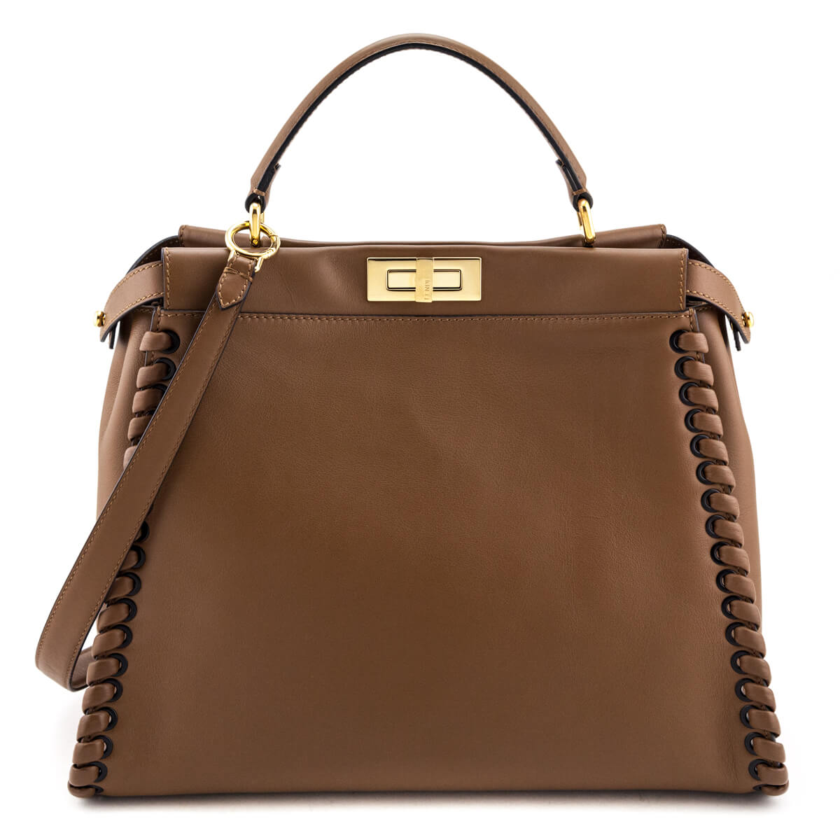 Fendi Brown Whipstitched Leather Large Peekaboo Rovelle Bags