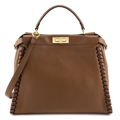 Fendi Brown Whipstitched Leather Large Peekaboo Rovelle Bags