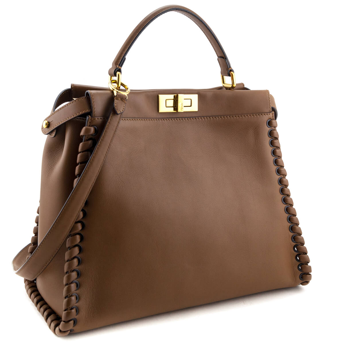Fendi Brown Whipstitched Leather Large Peekaboo Rovelle Bags