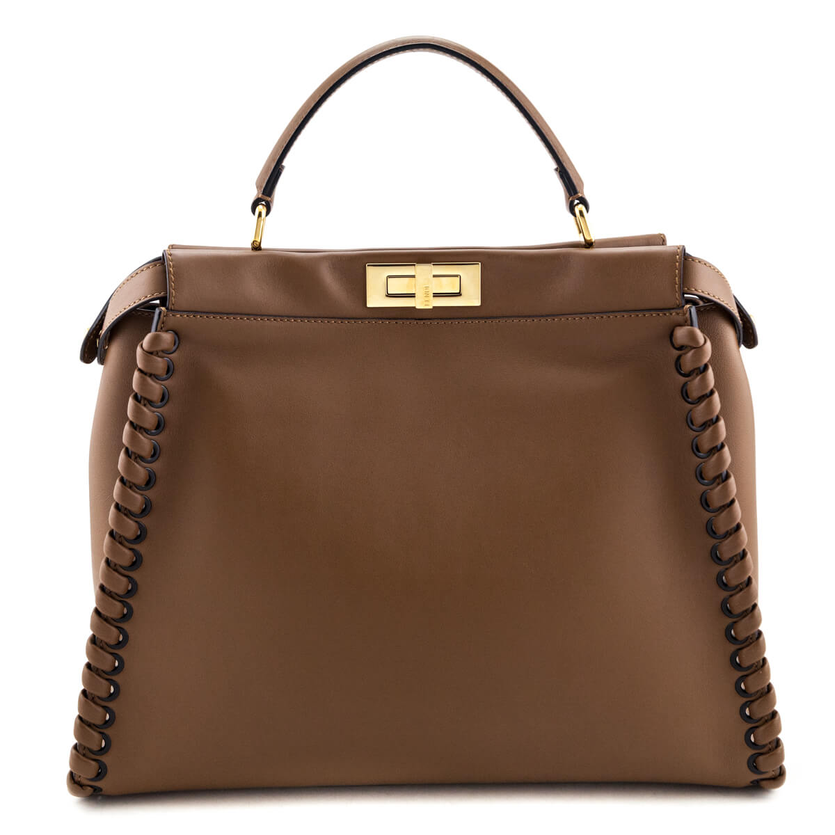 Fendi Brown Whipstitched Leather Large Peekaboo Rovelle Bags