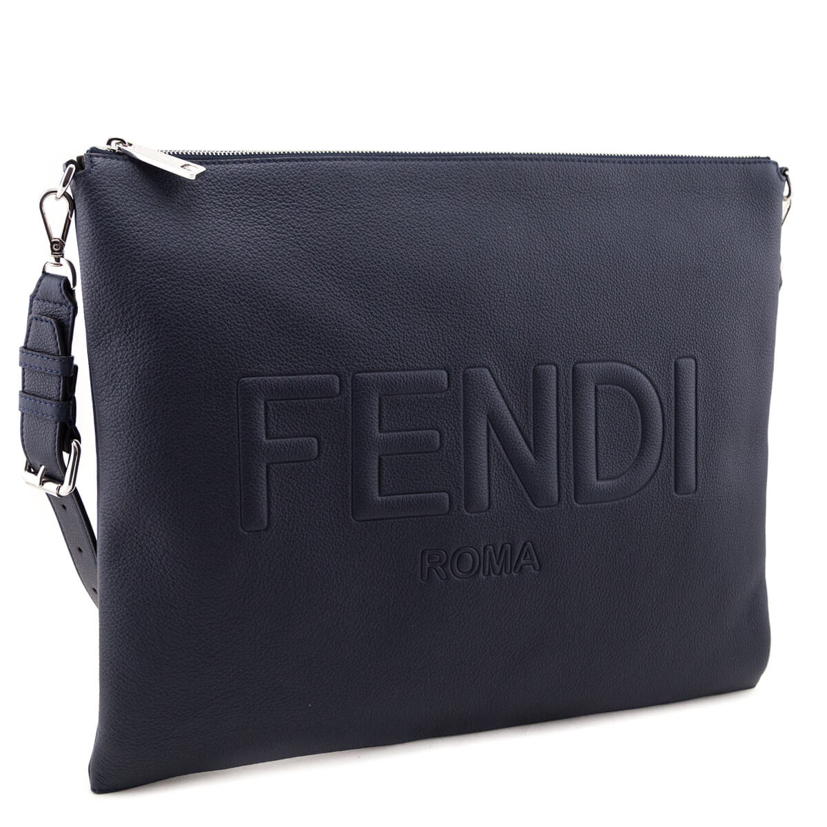 Fendi Dark Blue Vitello Cher Logo Embossed After Messenger Bag Rovelle Bags