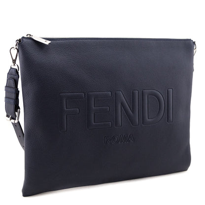 Fendi Dark Blue Vitello Cher Logo Embossed After Messenger Bag Rovelle Bags