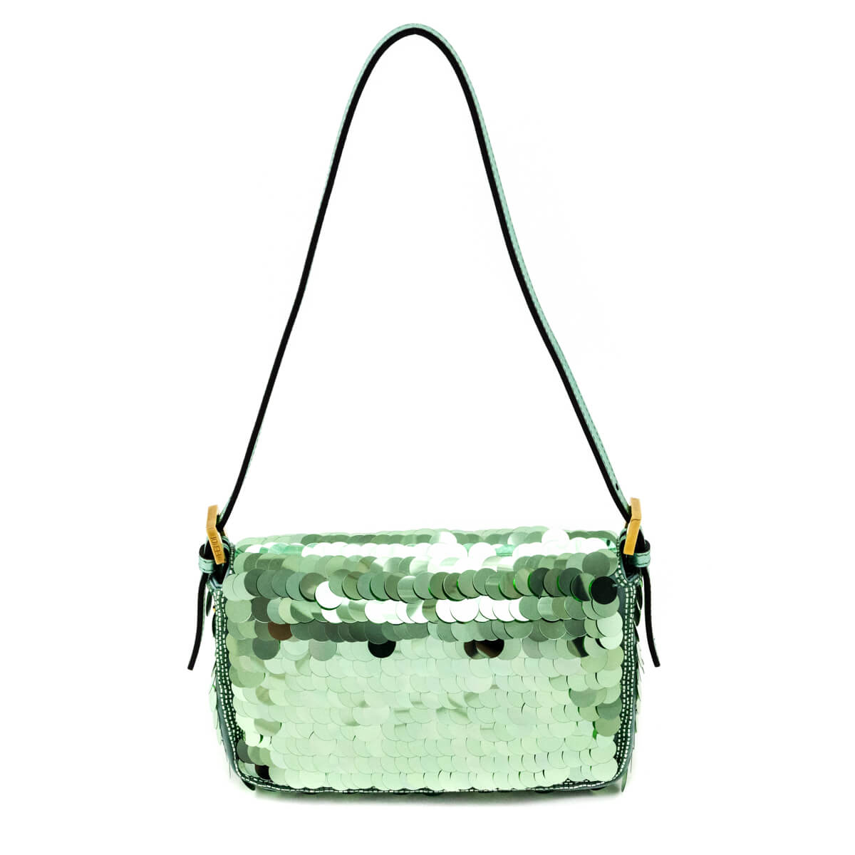 Fendi Light Green Satin Sequin Paillettes Shiny Nappa Mini Baguette 1997 Rovelle Bags