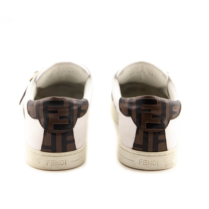 Fendi White Leather Signature Zucca Buckled Low Top Sneakers Size 9.5 | EU 39.5 Rovelle Bags