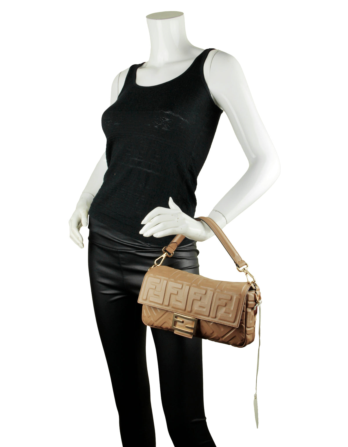 Fendi NWT Beige Embossed Logo FF 1974 Large Baguette NM Bag w/ Two Straps Rovelle Bags