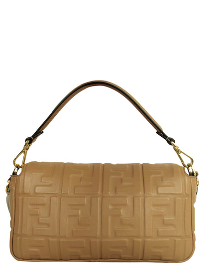 Fendi NWT Beige Embossed Logo FF 1974 Large Baguette NM Bag w/ Two Straps Rovelle Bags