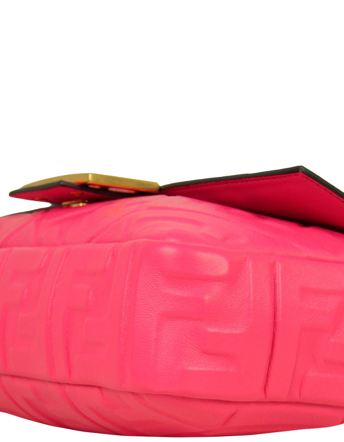 Fendi Pink Nappa Embossed Logo FF 1974 Large Baguette NM Bag w/ Two Straps Rovelle Bags