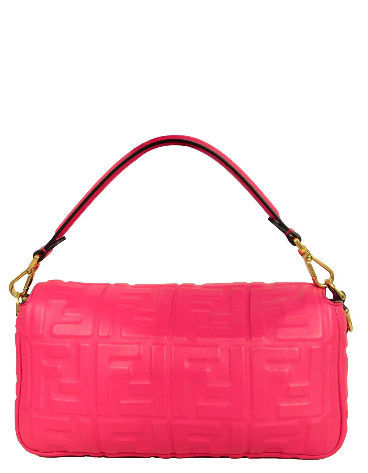 Fendi Pink Nappa Embossed Logo FF 1974 Large Baguette NM Bag w/ Two Straps Rovelle Bags