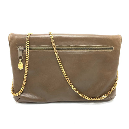CELINE Shoulder Bag leather Brown logoMetal Women