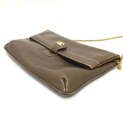 CELINE Shoulder Bag leather Brown logoMetal Women