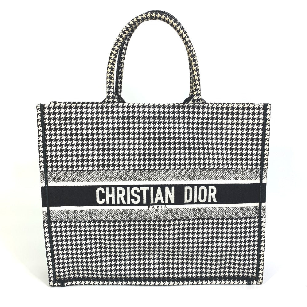 Dior Tote Bag canvas White / black Houndstooth Shoulder Bag Hound Tooth Embroidery Women Rovelle Bags