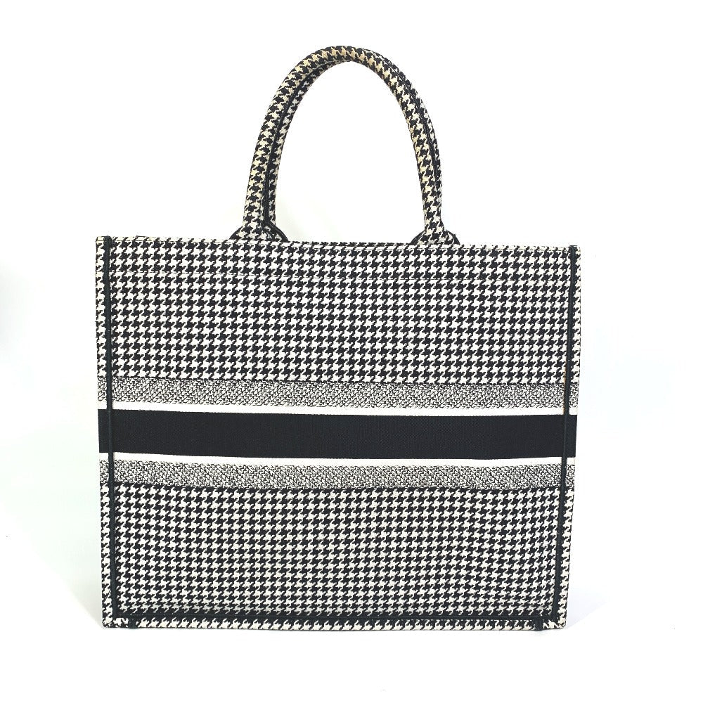 Dior Tote Bag canvas White / black Houndstooth Shoulder Bag Hound Tooth Embroidery Women Rovelle Bags
