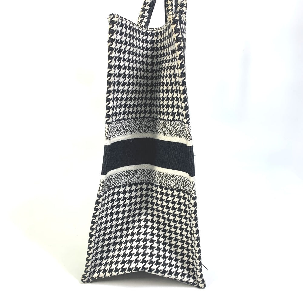 Dior Tote Bag canvas White / black Houndstooth Shoulder Bag Hound Tooth Embroidery Women Rovelle Bags