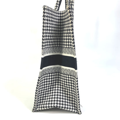 Dior Tote Bag canvas White / black Houndstooth Shoulder Bag Hound Tooth Embroidery Women Rovelle Bags