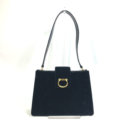 CELINE Shoulder Bag Velor / leather black Gamaguchi Women