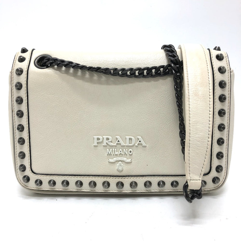 Prada Shoulder Bag 1Bd147 Leather White Logo Studs Chainshoulder Women Rovelle Bags