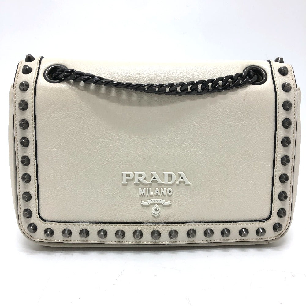 Prada Shoulder Bag 1Bd147 Leather White Logo Studs Chainshoulder Women Rovelle Bags