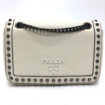 Prada Shoulder Bag 1Bd147 Leather White Logo Studs Chainshoulder Women Rovelle Bags