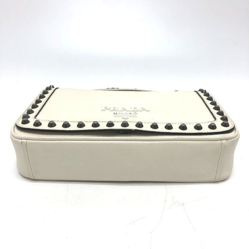 Prada Shoulder Bag 1Bd147 Leather White Logo Studs Chainshoulder Women Rovelle Bags