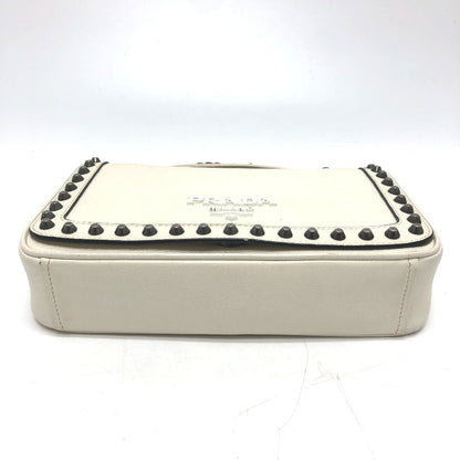 Prada Shoulder Bag 1Bd147 Leather White Logo Studs Chainshoulder Women Rovelle Bags