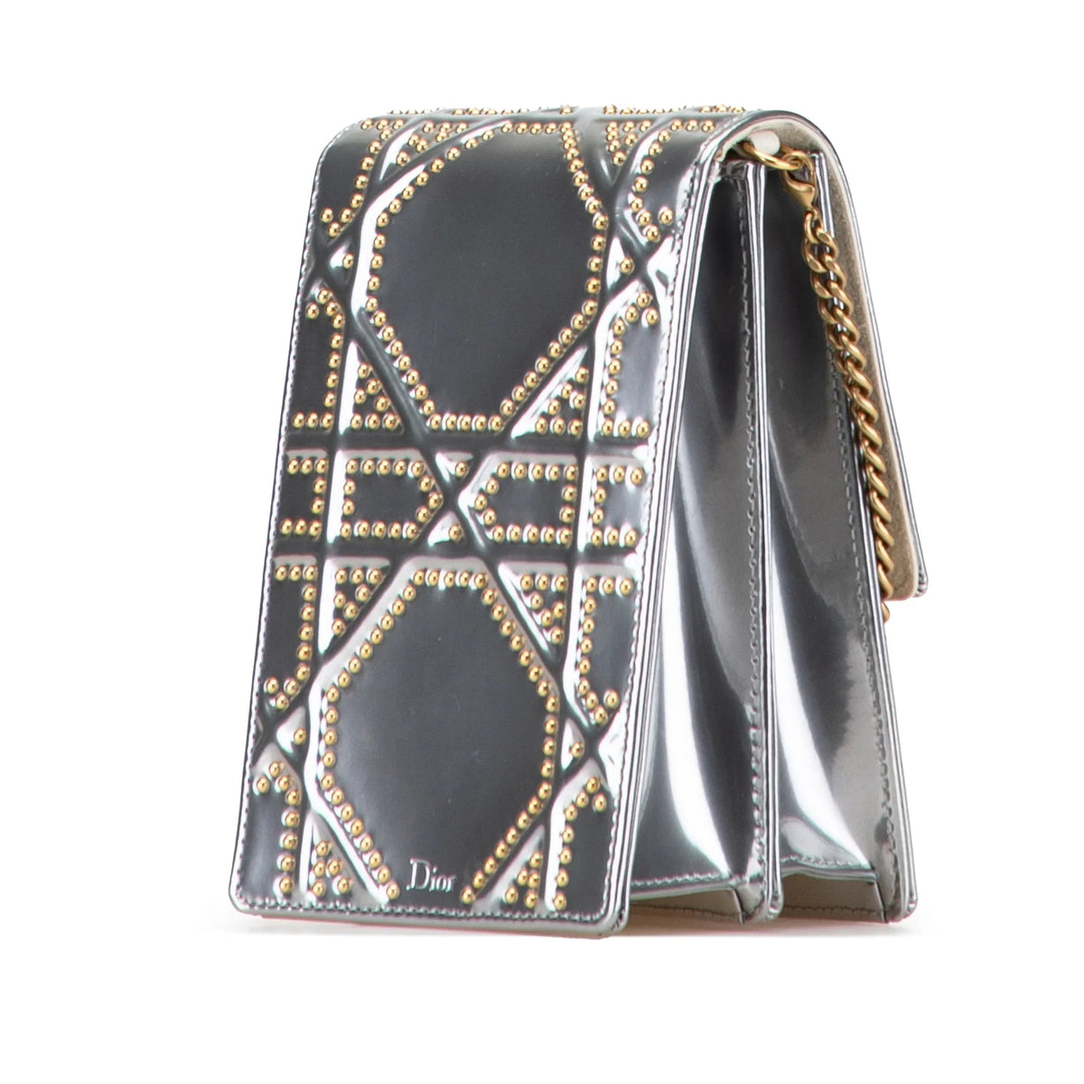 Silver Dior Metallic Studded Calfskin Vertical Diorama Crossbody Bag Rovelle Bags
