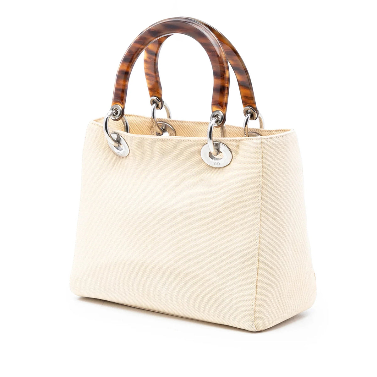 White Dior Medium Canvas Lady Dior Satchel Rovelle Bags