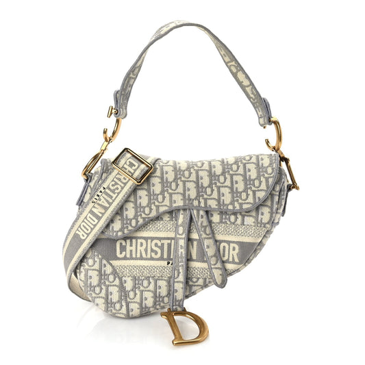 Christian Dior Oblique Embroidered Saddle Bag Grey Rovelle Bags