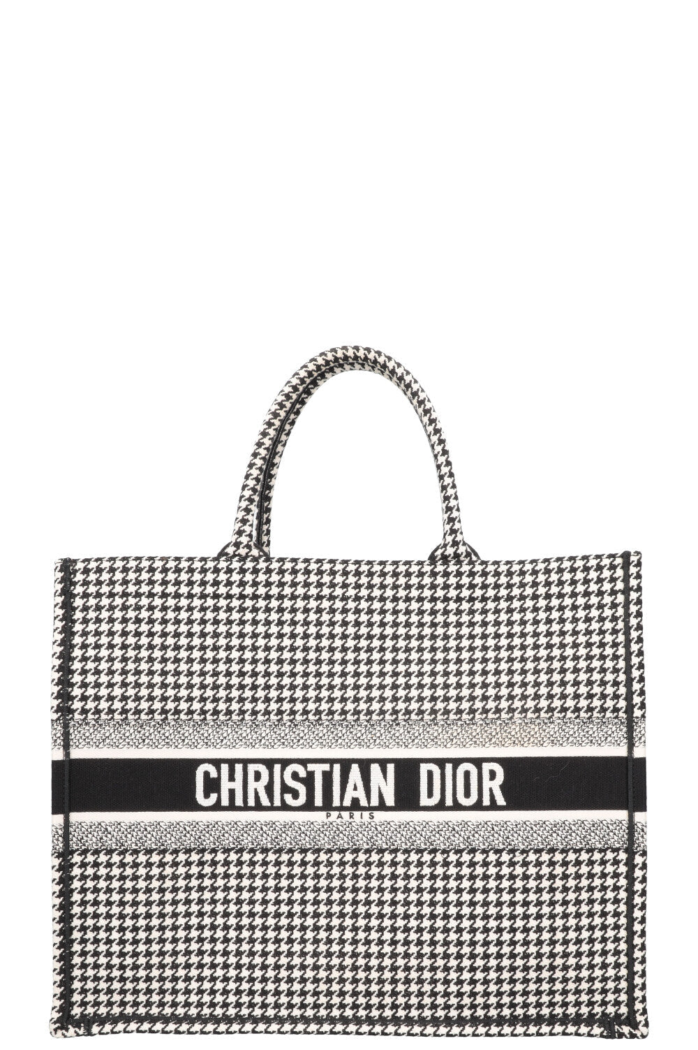 Christian Dior Houndstooth Large Book Tote Canvas Black White Rovelle Bags