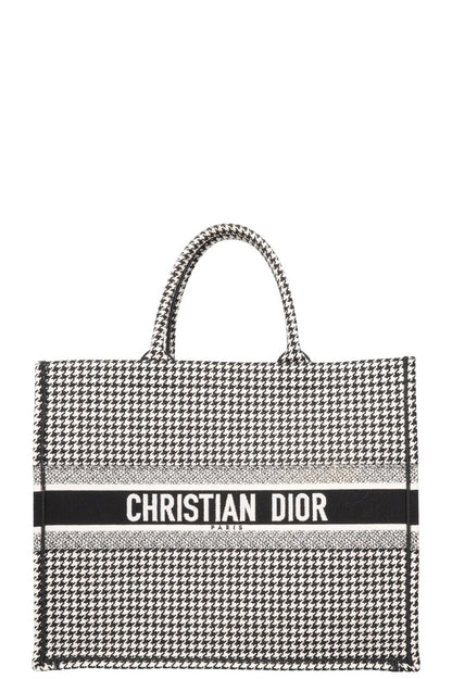 Christian Dior Houndstooth Large Book Tote Canvas Black White Rovelle Bags