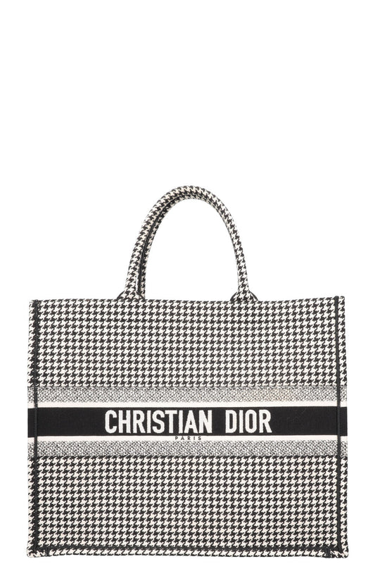 Christian Dior Houndstooth Large Book Tote Canvas Black White Rovelle Bags