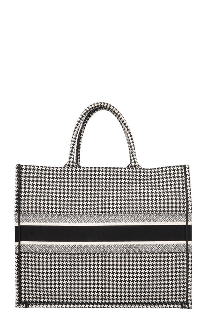 Christian Dior Houndstooth Large Book Tote Canvas Black White Rovelle Bags