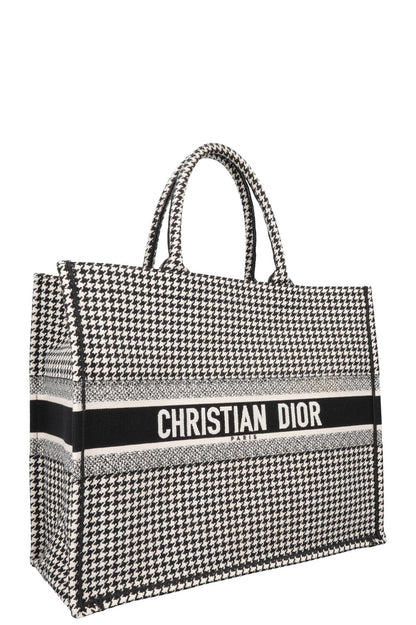 Christian Dior Houndstooth Large Book Tote Canvas Black White Rovelle Bags