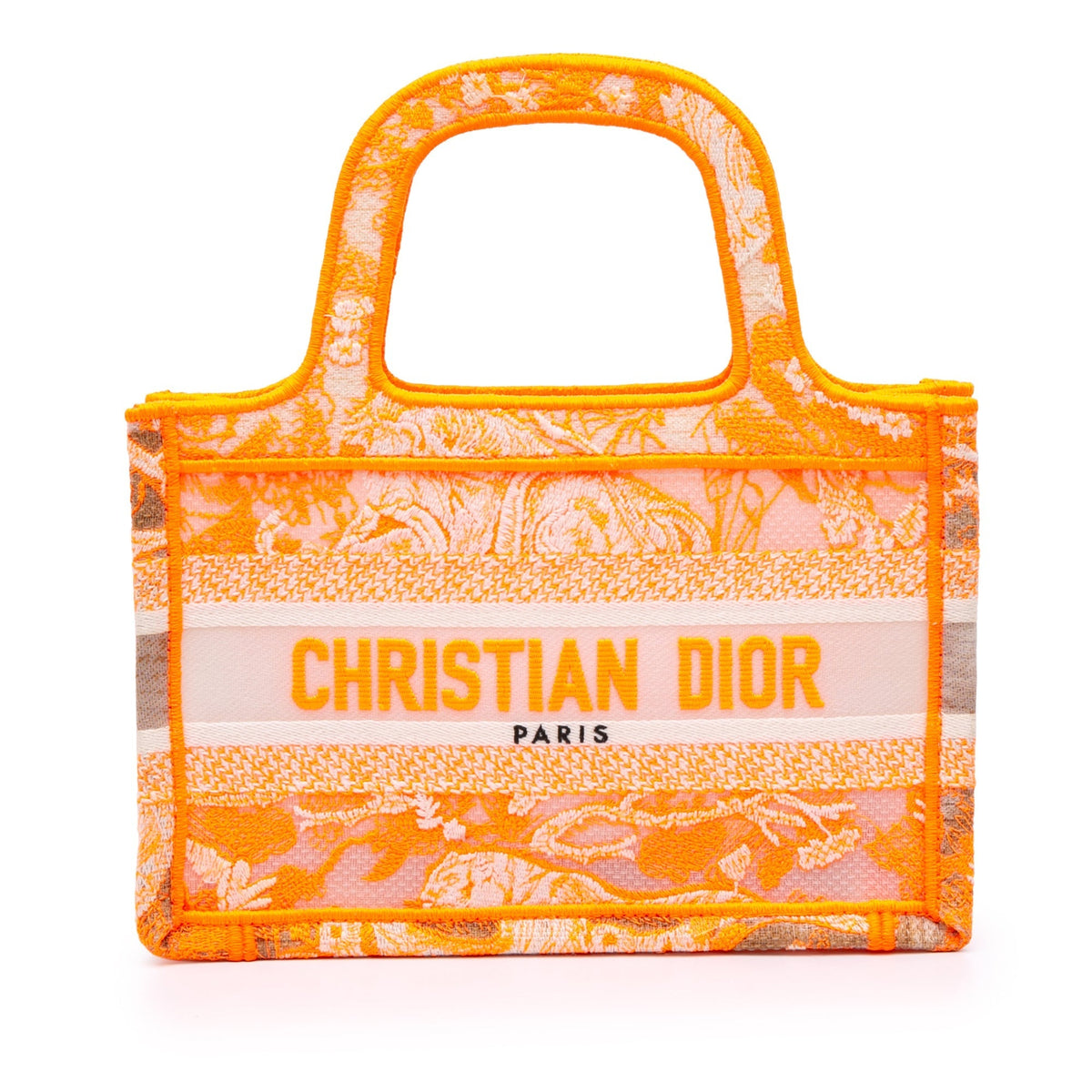 Orange Dior Mini Canvas Embroidered Dioriviera Toile De Jouy Book Tote Handbag Rovelle Bags