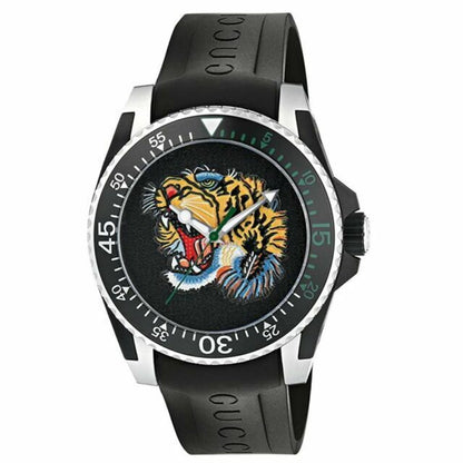 GUCCI DIVE TIGER DIAL BLACK RUBBER STRAP WATCH