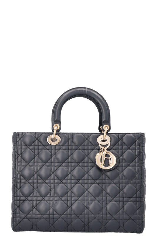 Christian Dior Large Lady Dior Bag Leather Navy Rovelle Bags