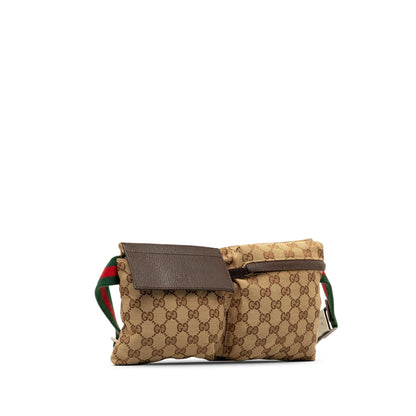Gucci GG Canvas Web Double Pocket Belt Bag (SHG-aZbnST) Rovelle Bags