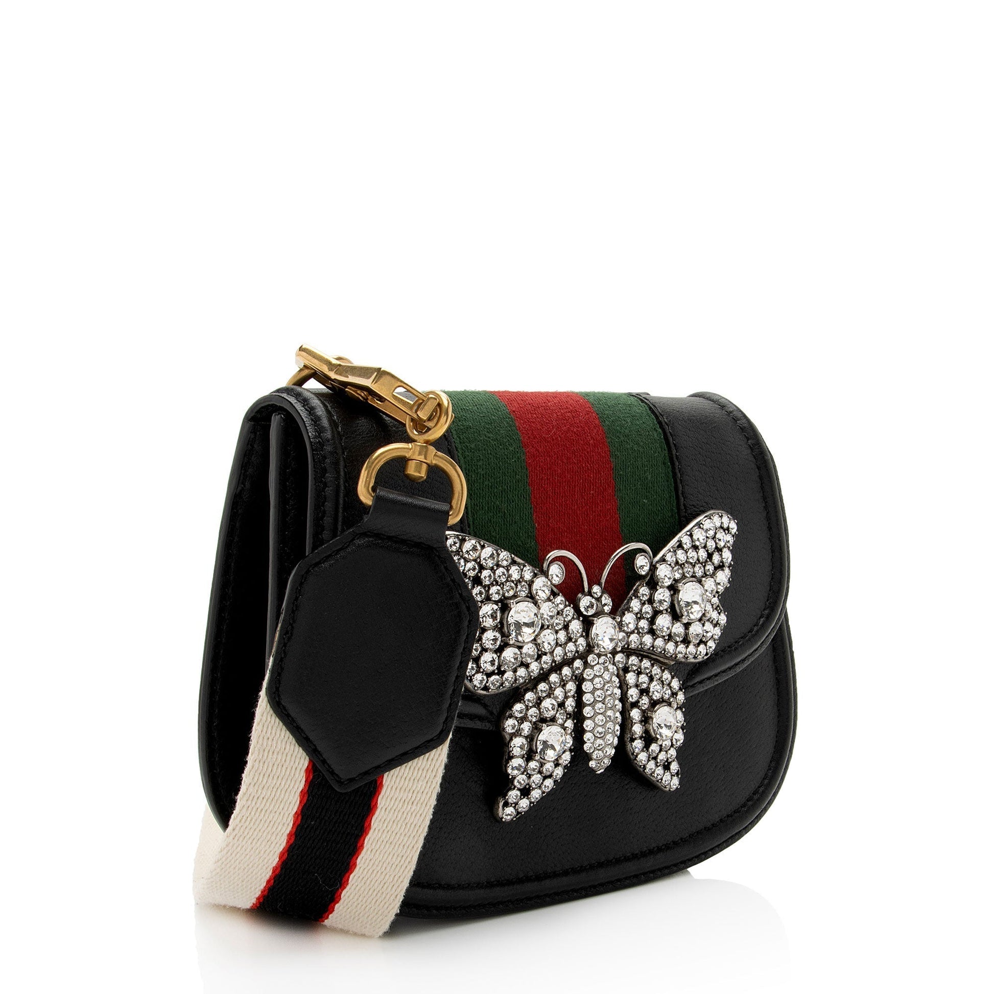 Gucci Leather Crystal Butterfly Linea Totem Small Crossbody (SHF-EzIHWx) Rovelle Bags