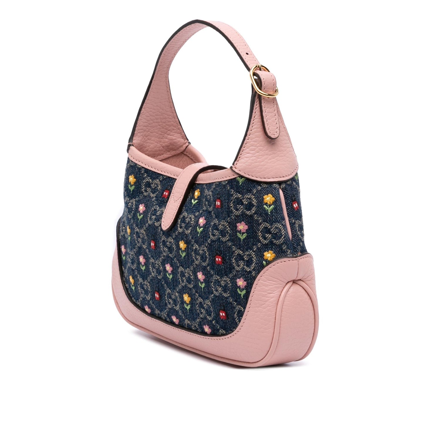 Gucci Limited Edition Mini GG Denim Embroidered Floral Jackie 1961 Crossbody Rovelle Bags