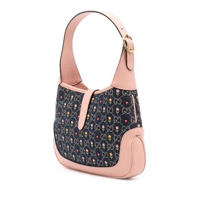Gucci Limited Edition Small GG Embroidered Denim Floral Jackie 1961 Crossbody Rovelle Bags
