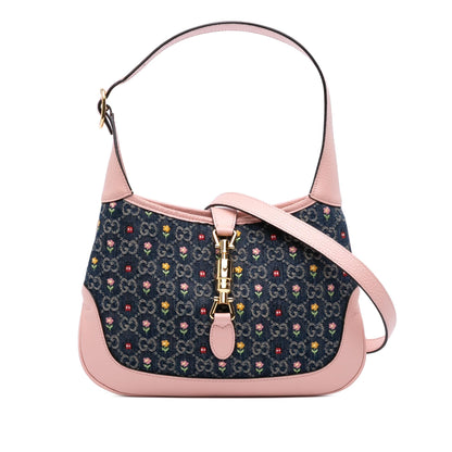 Gucci Limited Edition Small GG Embroidered Denim Floral Jackie 1961 Crossbody Rovelle Bags